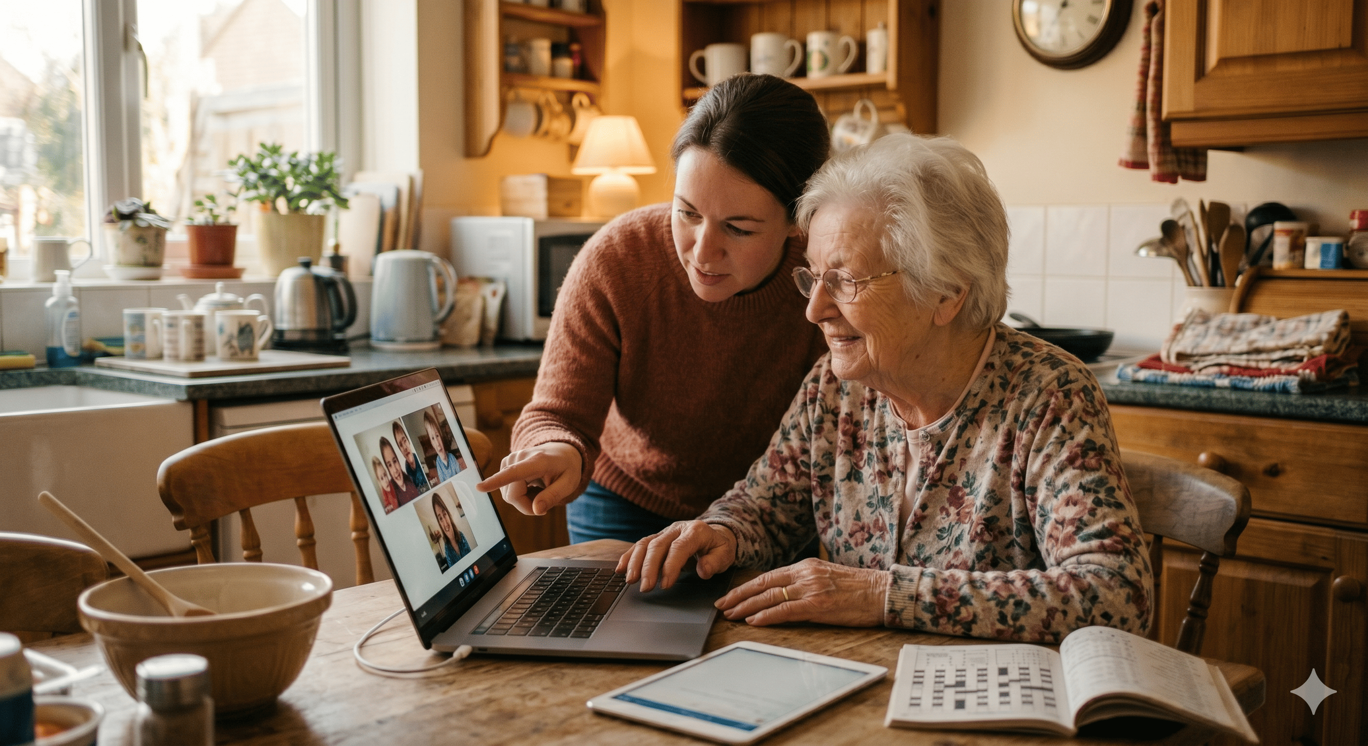 AgeHelper Concierge assisting senior with tablet